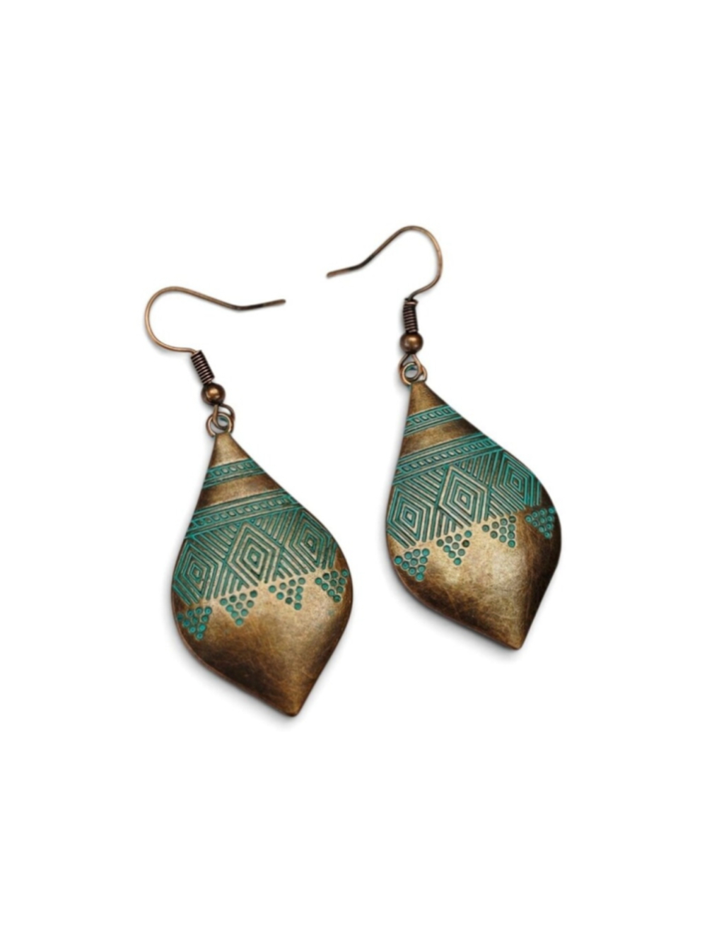 Turquoise Bronze Pear Vintage Dangle Boho Earrings